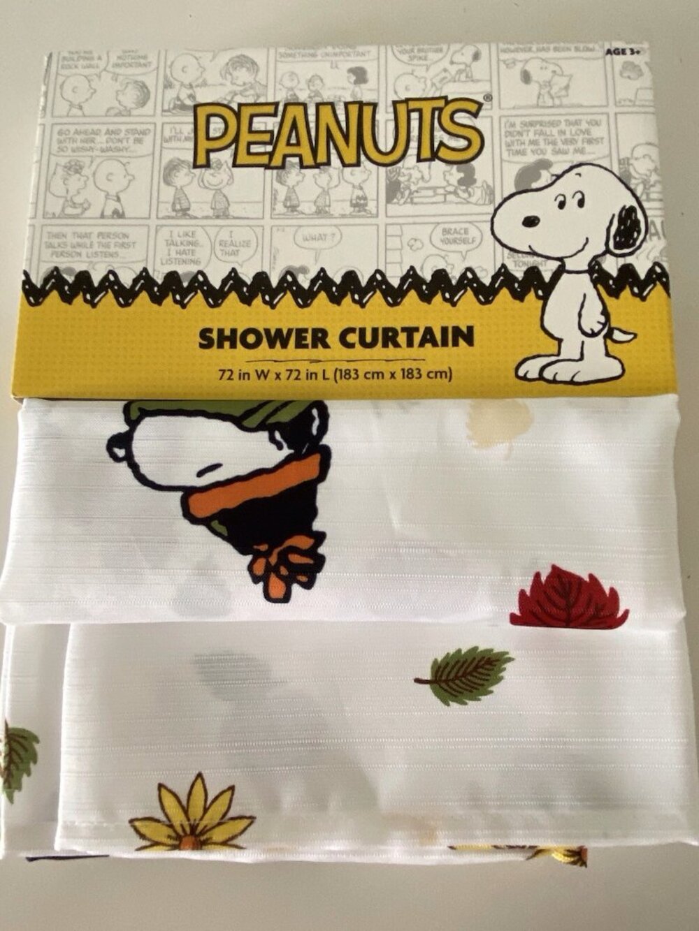 Peanuts Snoopy Woodstock Fall Leaves Hat & Scarf Fabric Shower Curtain 72 X 72”